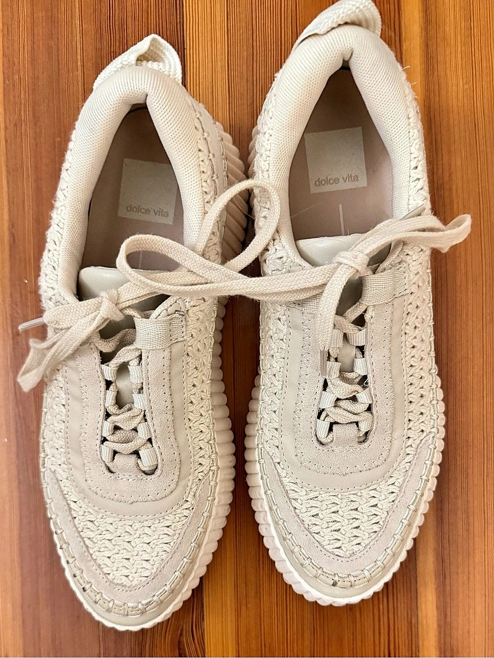 Dolce Vita -  Dolen Crochet Platform Woven Sneakers, Cream, Size 9